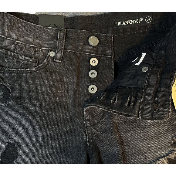 BLANKNYC Faded Black Cutoff Denim Shorts Distressed Raw Hem Button Fly Size 24 - Picture 2 of 9